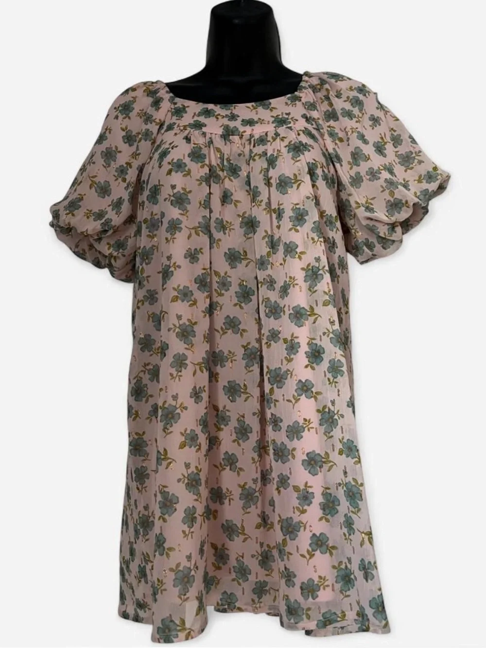 Big Girl’s Pink Floral Puff-Sleeve Tunic Dress